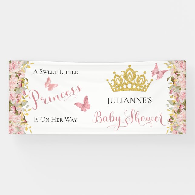 Banderoles Couronne | Papillons Floral Princess Baby shower (Horizontal)