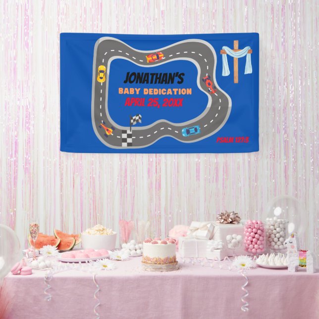 Banderoles Course Voitures Racetrack Baby Boy Dedication (Fête)