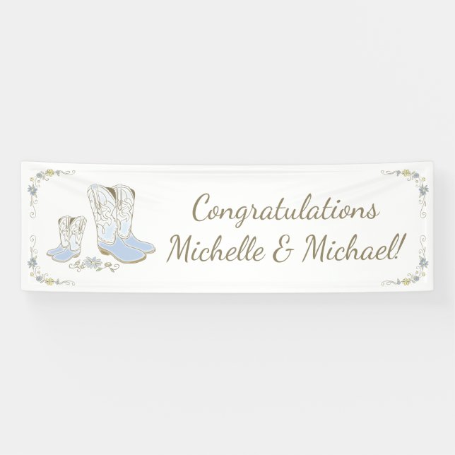 Banderoles Cowboy Baby shower Pays Western Blue Boy (Horizontal)