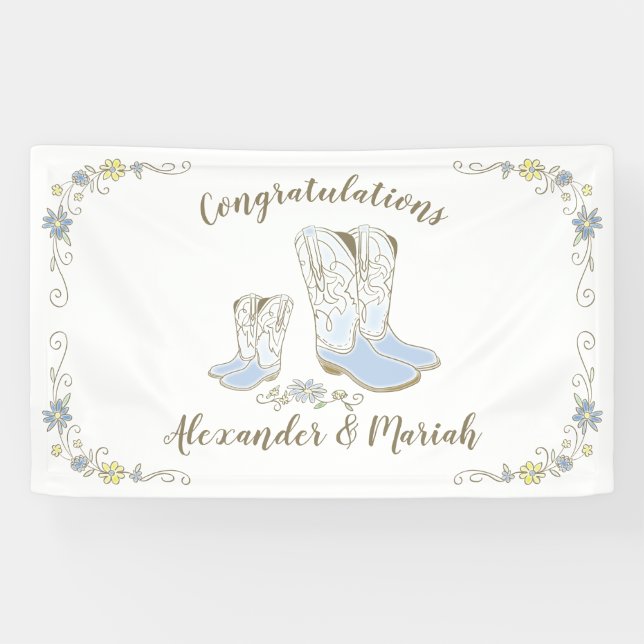 Banderoles Cowboy Baby shower Pays Western Blue Boy (Horizontal)