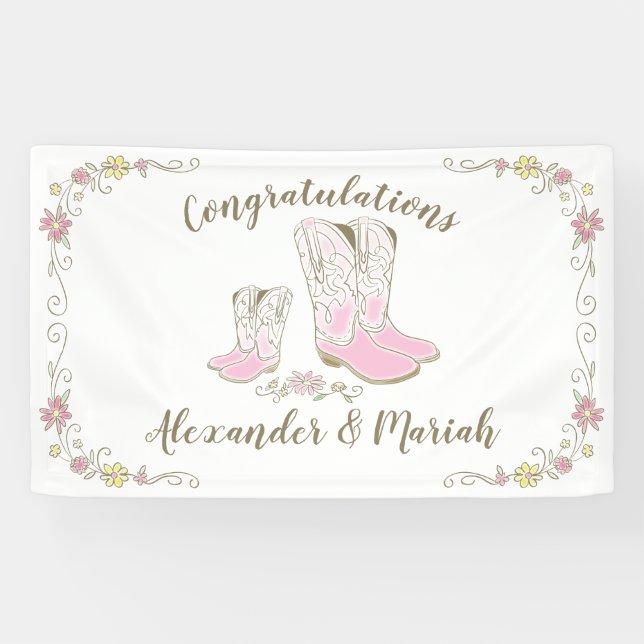 Banderoles Cowgirl Baby shower Pays Western Rose Girl (Horizontal)