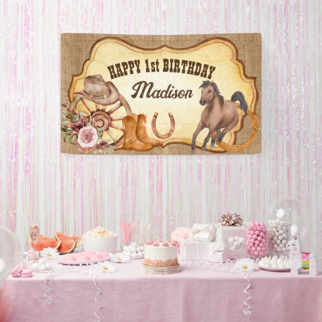 Banderoles Cowgirl premier rodéo chevaux thème fête d'anniver (Fête)