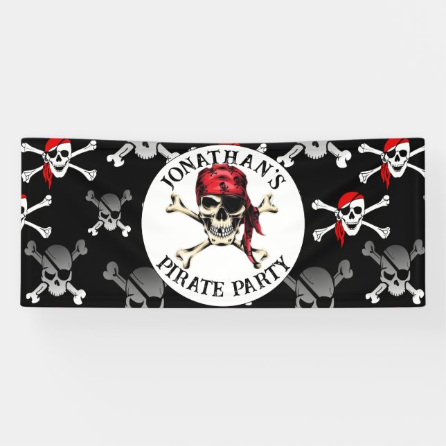 Banderoles Crânes de fête d'anniversaire du pirate (Horizontal)