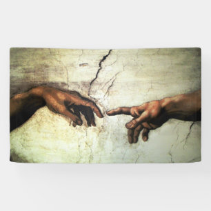 Banderoles Création d'Adam - Mains Michelangelo 1475 - 1564