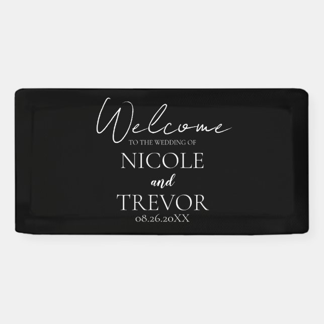 Banderoles Créer votre propre - Mariage noir Bienvenue (Horizontal)
