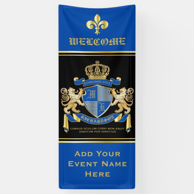 Banderoles Créez votre propre armoirie Blue Gold Lion Emblem (Vertical)