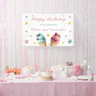 Banderoles Crème De Glace Joyeux Anniversaire Aux Jumeaux Les