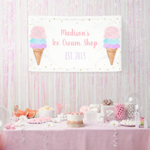 Banderoles Crème de glace rose or Pastel Anniversaire