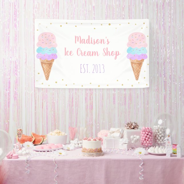 Banderoles Crème de glace rose or Pastel Anniversaire (Fête)