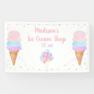 Banderoles Crème de glace rose or Pastel Anniversaire