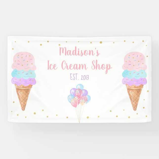 Banderoles Crème de glace rose or Pastel Anniversaire (Horizontal)