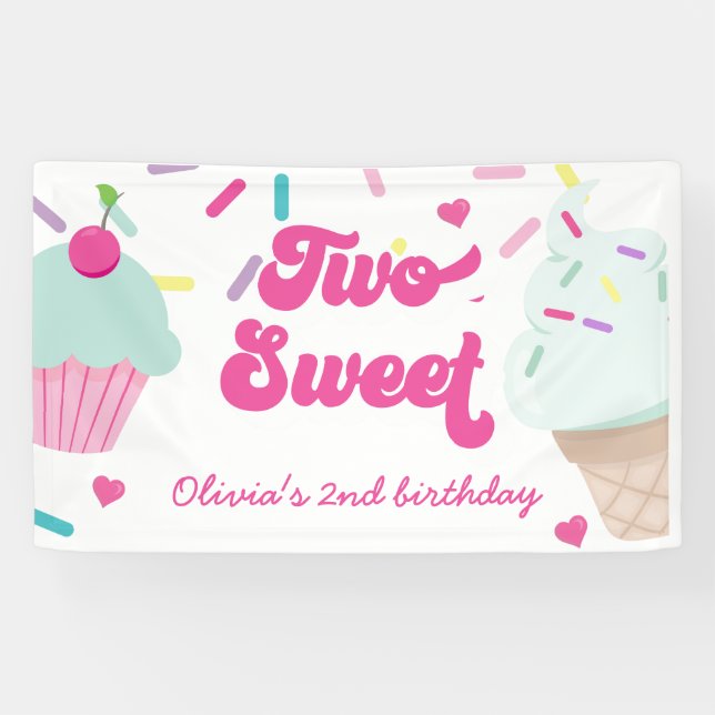 Banderoles Crème glacée et gâteau Deux douces 2e anniversaire (Horizontal)