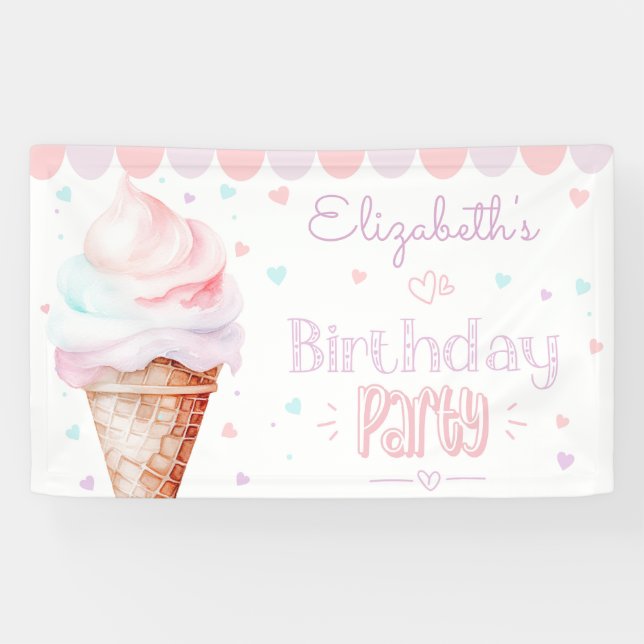 Banderoles Crème glacée moderne fête d'anniversaire (Horizontal)