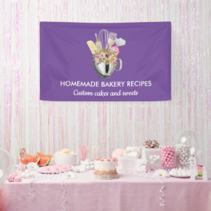 Banderoles Crème violette Élégant Minimal Pâtisserie