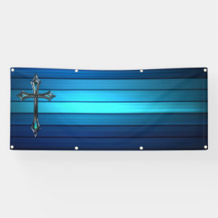 Banderoles croix bleue Planche blanche Longue église vierge