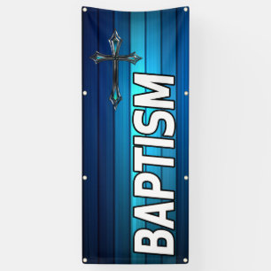 Banderoles croix bleues et planches Baptême
