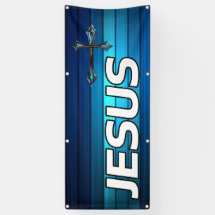 Banderoles croix et planches bleues Jésus
