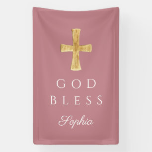 Banderoles Croix Religieuse Rose Moderne Fille Dieu Te Béniss