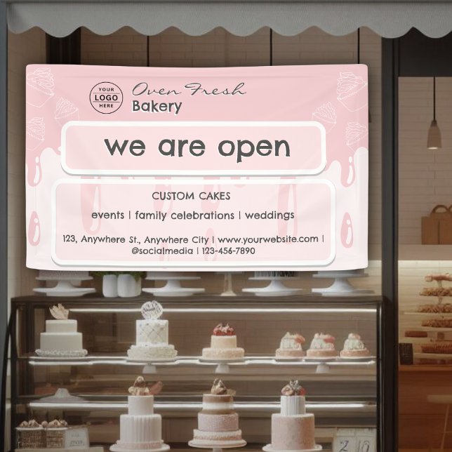 Banderoles Cupcake Boulangerie Logo Nous Sommes Ouverts Rose (Créateur téléchargé)
