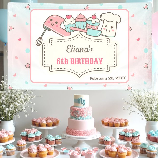 Banderoles Cupcake Décoration Fille Baking Party Anniversaire (Cupcake Decorating Girl Baking Party Birthday Banner)