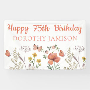 Banderoles Custom Happy 75th Birthday Fleurs sauvages