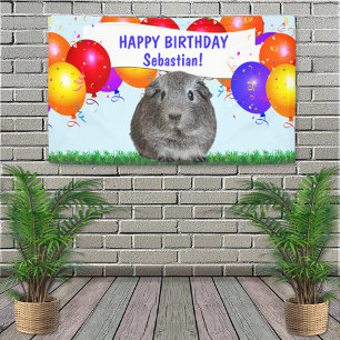 Banderoles Custom Happy Birthday Balloons Gray Guinea Pig