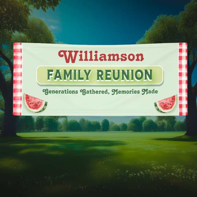 Banderoles Custom Watermelon Picnic Barbecue Family Reunion (Celebrate in style with this custom family reunion banner – red plaid, watermelon, park-ready fun!)