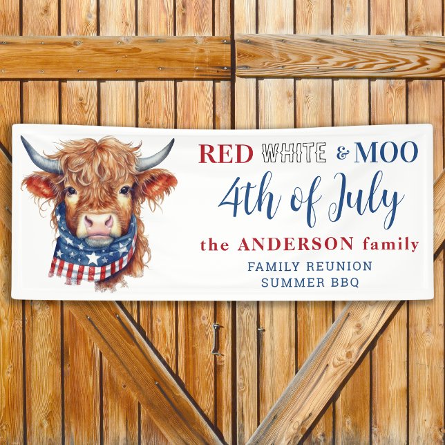 Banderoles Cute 4 juillet Rouge Blanc Bleu Patriotique Vache (Créateur téléchargé)