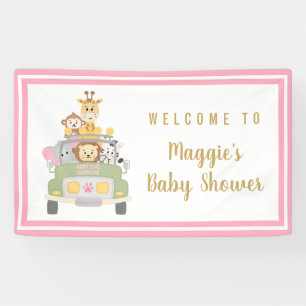 Banderoles Cute Animal Safari rose Bébé fille Douche Bienve