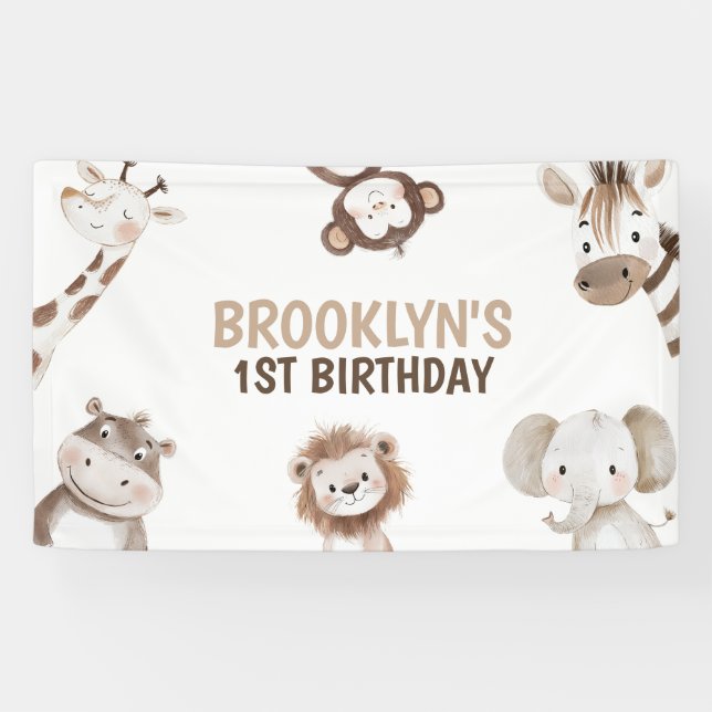 Banderoles Cute Animals Safari Jungle Birthday Party Kids (Horizontal)
