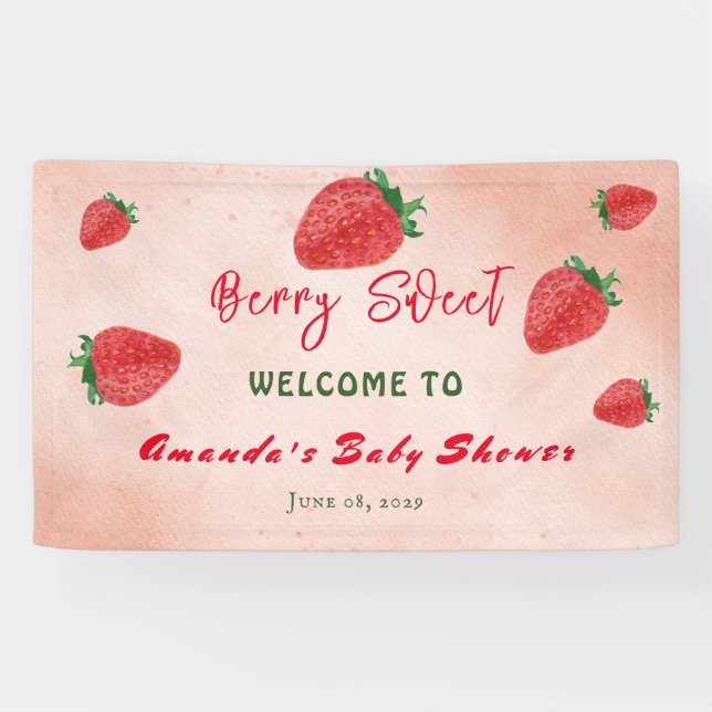 Banderoles Cute Aquarelle Fraise Berry Baby shower sucré (Horizontal)