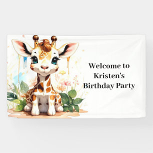 Banderoles Cute Aquarelle Giraffe Personnalisée Anniversaire