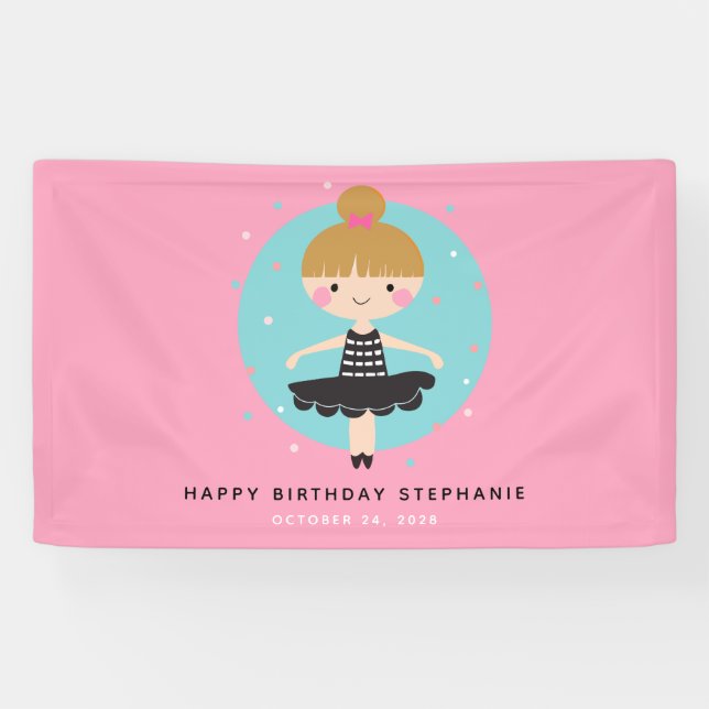 Banderoles Cute Ballerina en Robe Noire Anniversaire de enfan (Horizontal)