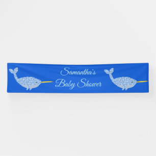 Banderoles Cute Blue Baby Boy Narwhal Baby shower personnalis
