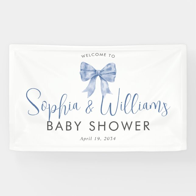 Banderoles Cute Blue Bow Ribbon Boy Baby shower Bienvenue (Horizontal)