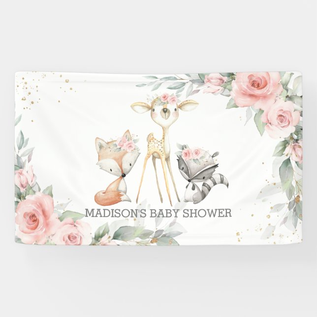 Banderoles Cute Bois Animaux Floraux Baby showers Contexte (Horizontal)