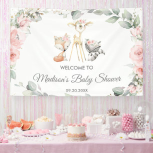Banderoles Cute Bois Animaux Floraux Baby showers Contexte