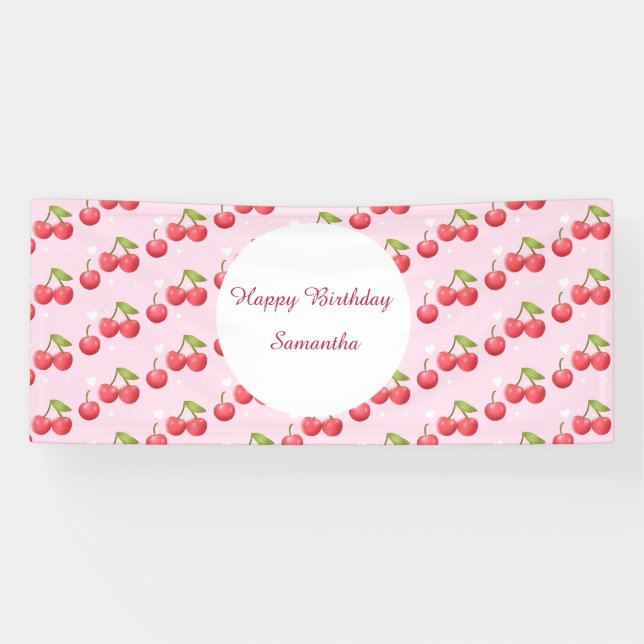 Banderoles Cute Cherry 1ère fête d'anniversaire (Horizontal)