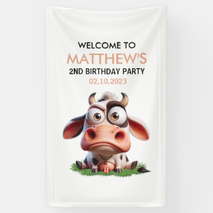 Banderoles Cute Cow Farm Animaux 2e fête d'anniversaire Bienv