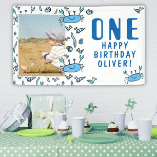 Banderoles Cute Crab Sea Animaux Shell Boy Photo 1er annivers