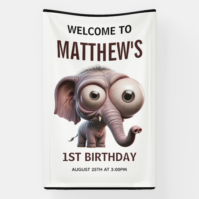 Banderoles Cute Crazy elephant Farm Theme 1st Birthday (Verticale)