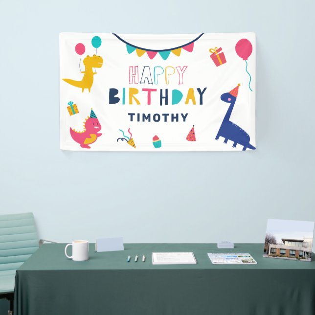 Banderoles Cute Dinosaur Anniversaire couleur Whimsical (Salon professionnel)