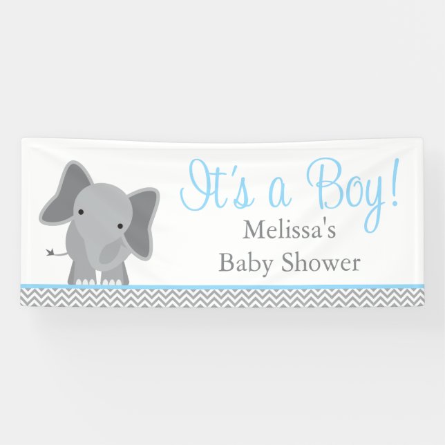 Banderoles Cute Elephant Chevron Baby shower bleu clair 6' (Horizontal)