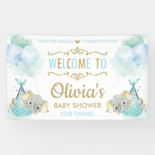 Banderoles Cute Elephant Twins Boys Baby shower arrière-plan