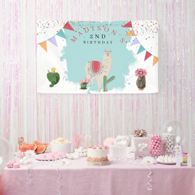 Banderoles Cute Fiesta Llama & Cactus Anniversaire de enfant (Fête)