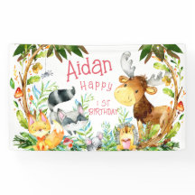 Cute Forêt Boisée Animaux Aquarelle Anniversaire