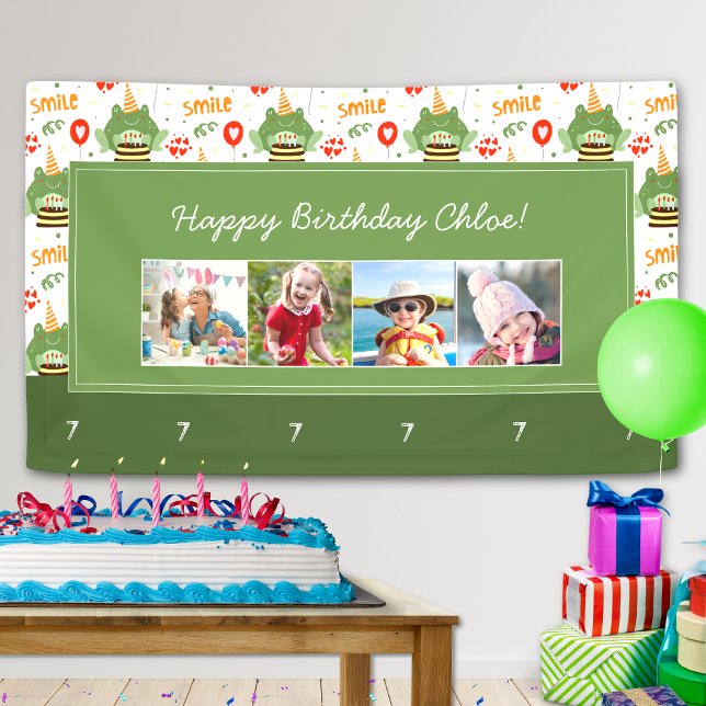 Banderoles Cute Frog Motif Smile Texte Heureux Anniversaire P (Créateur téléchargé)