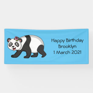 Banderoles Cute happy panda bear with flower cartoon