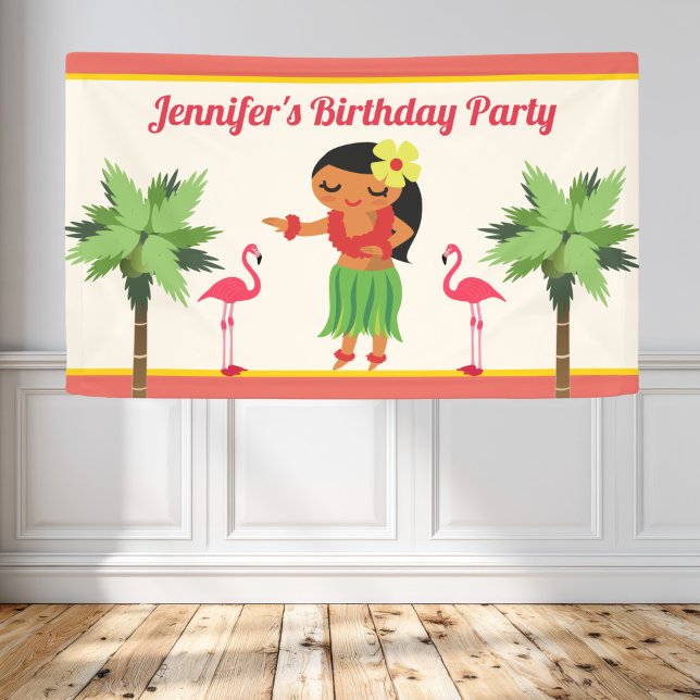 Banderoles Cute Hawaiian Hula Girl Luau Anniversaire (Créateur téléchargé)