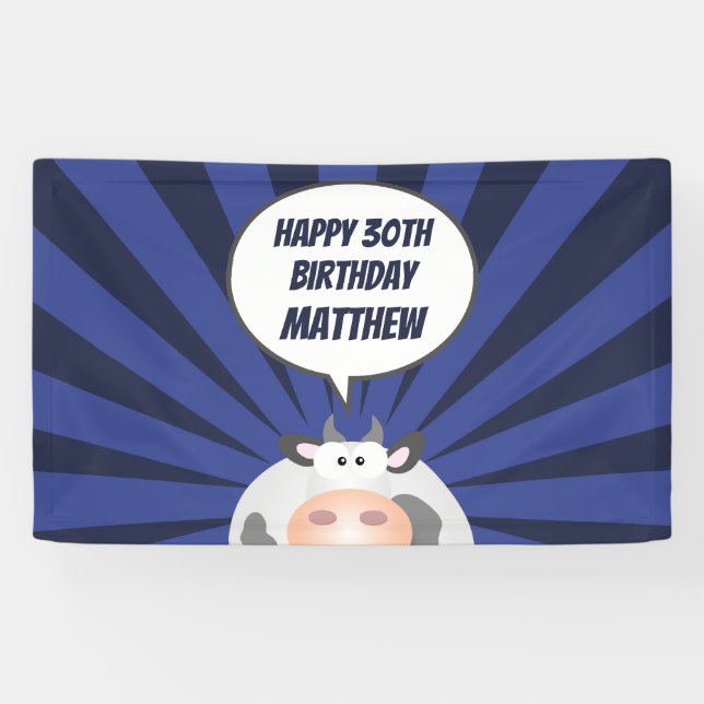 Banderoles Cute Kawaii Drôle Cartoon Vache Joyeux 30e anniver (Horizontal)